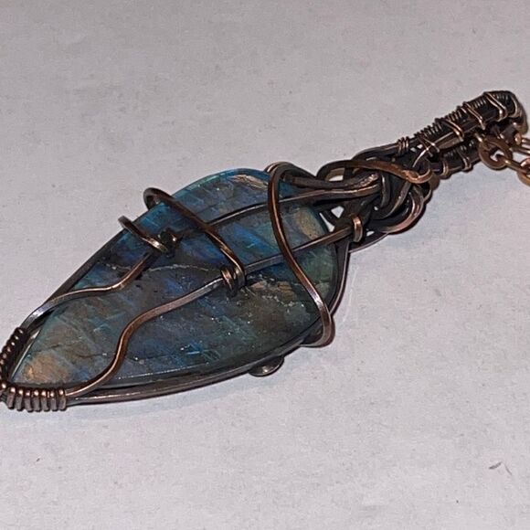 NWT DebbyTammy 16” necklace handmade blue Labradorite teardrop shaped stone - Picture 2 of 11